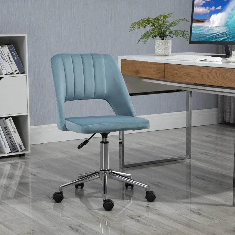 Mid Back Office Chair Velvet Fabric Swivel Scallop Shape Computer Desk Chair, Sky Blue