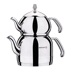 Korkmaz Efendi 1.1 Liter Tea Pot and 2.4 Liter Kettle Set in Silver - Free Shipping 