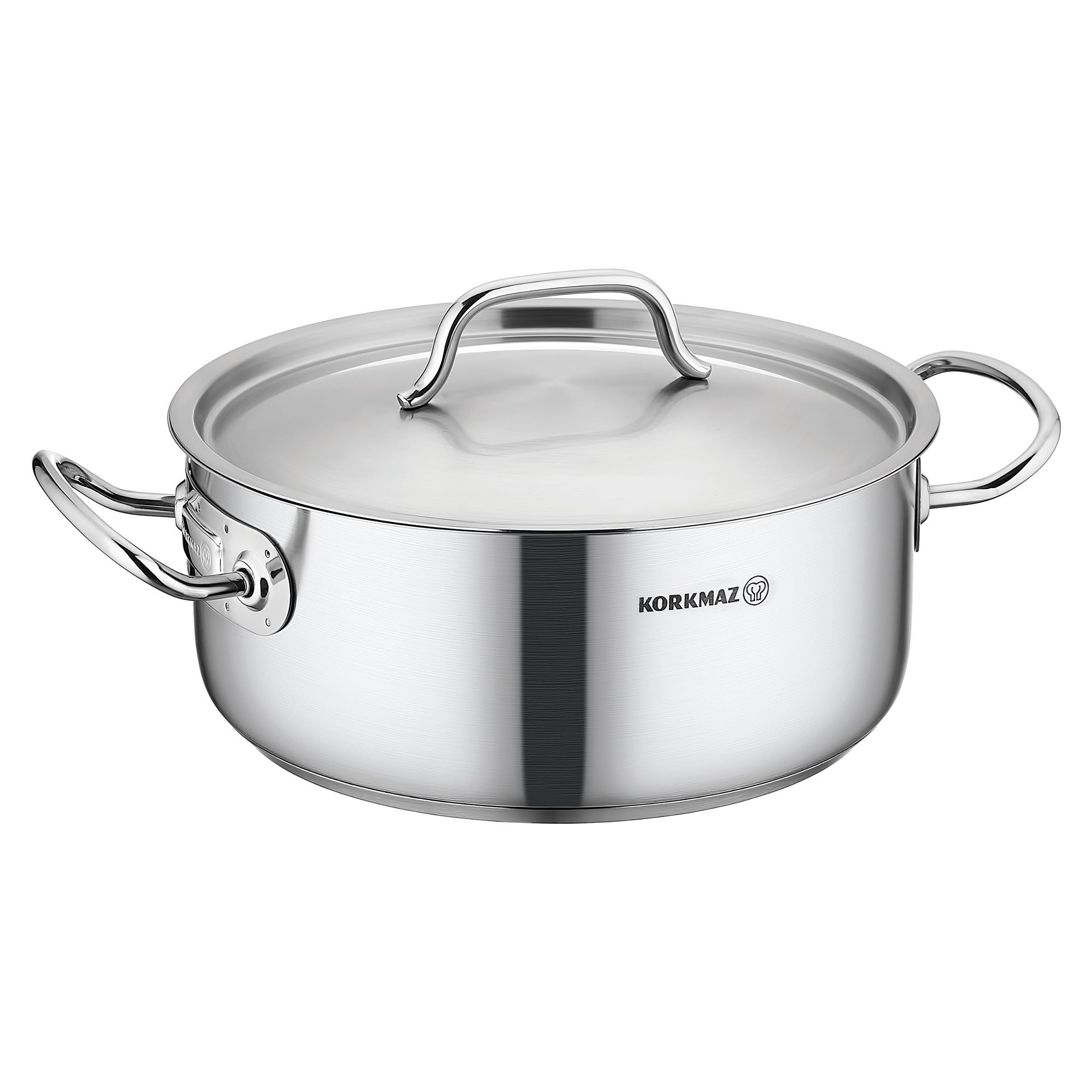 Korkmaz Gastro Proline 4.5 Liter Stainless Steel Low Casserole with Lid in Silver - Free Shipping