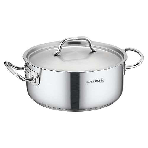 Korkmaz Gastro Proline 4.5 Liter Stainless Steel Low Casserole with Lid in Silver - Free Shipping