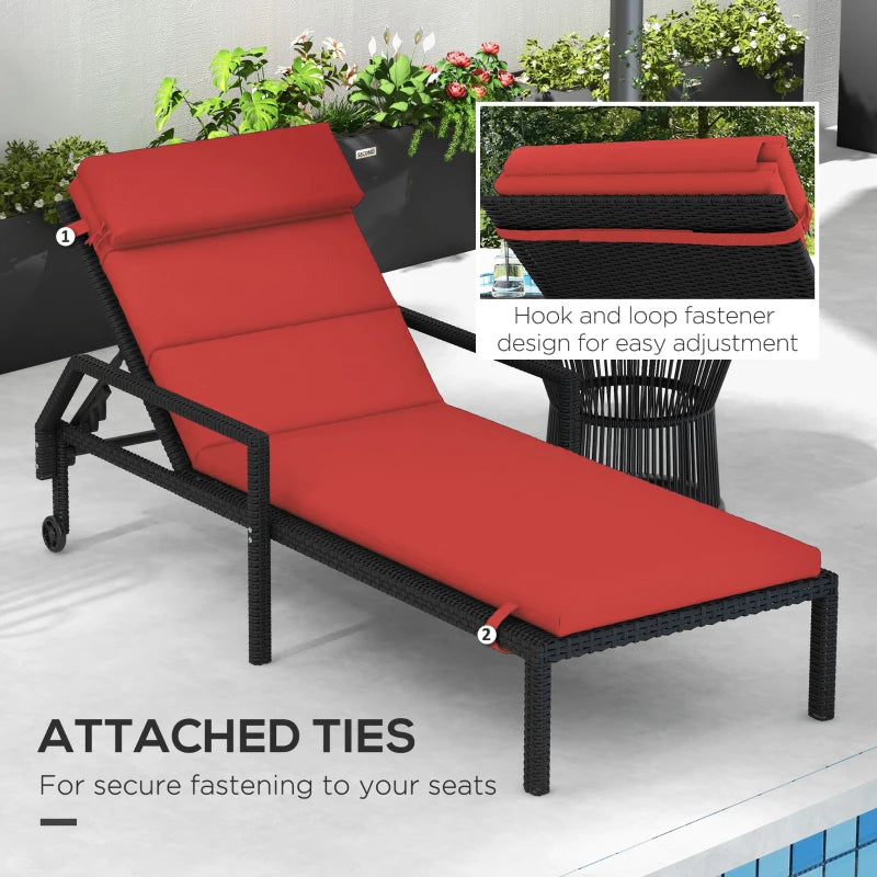 Patio Chaise Lounge Chair Cushions Replacement Sun Lounger Pads with Headrest and Ties, Set of 2, Wine Red