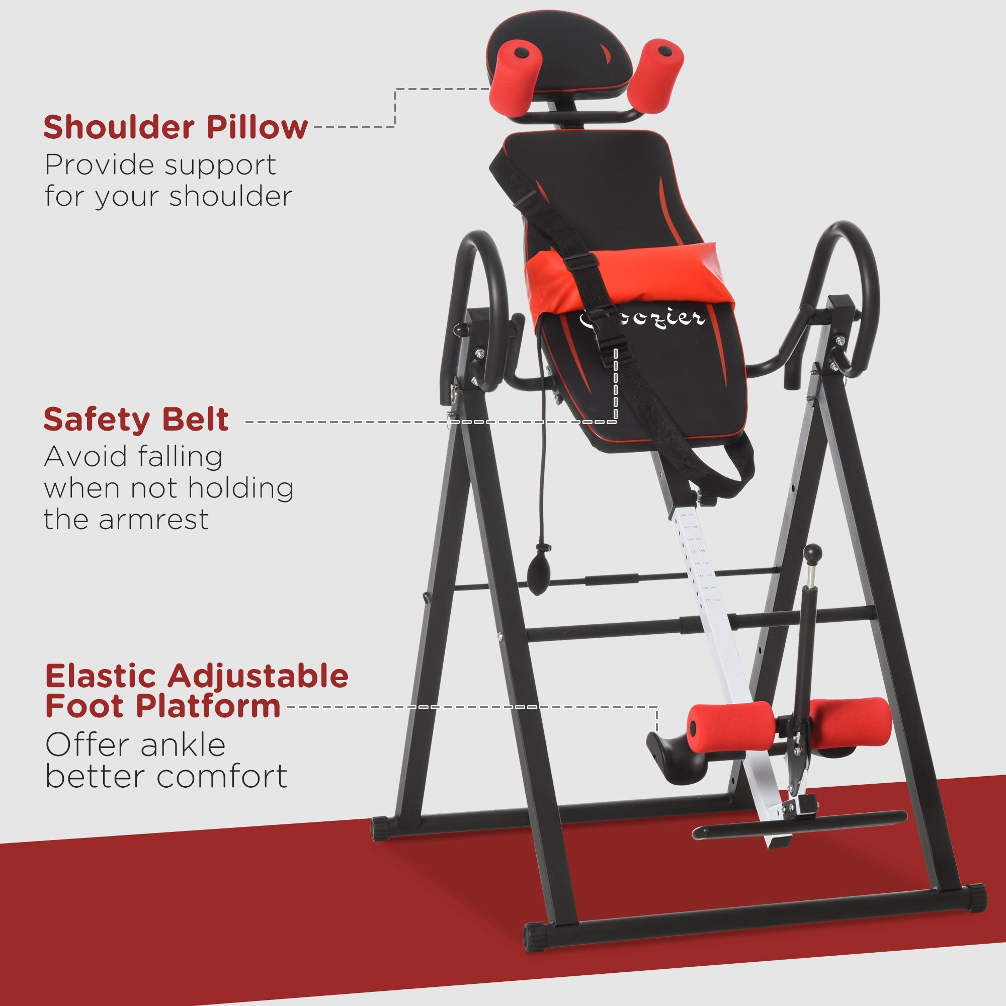 Soozier Folding Inversion Table, 20°/40°/60° Adjustable, with Safety Belt and Waist Pad for Back Pain Relief 