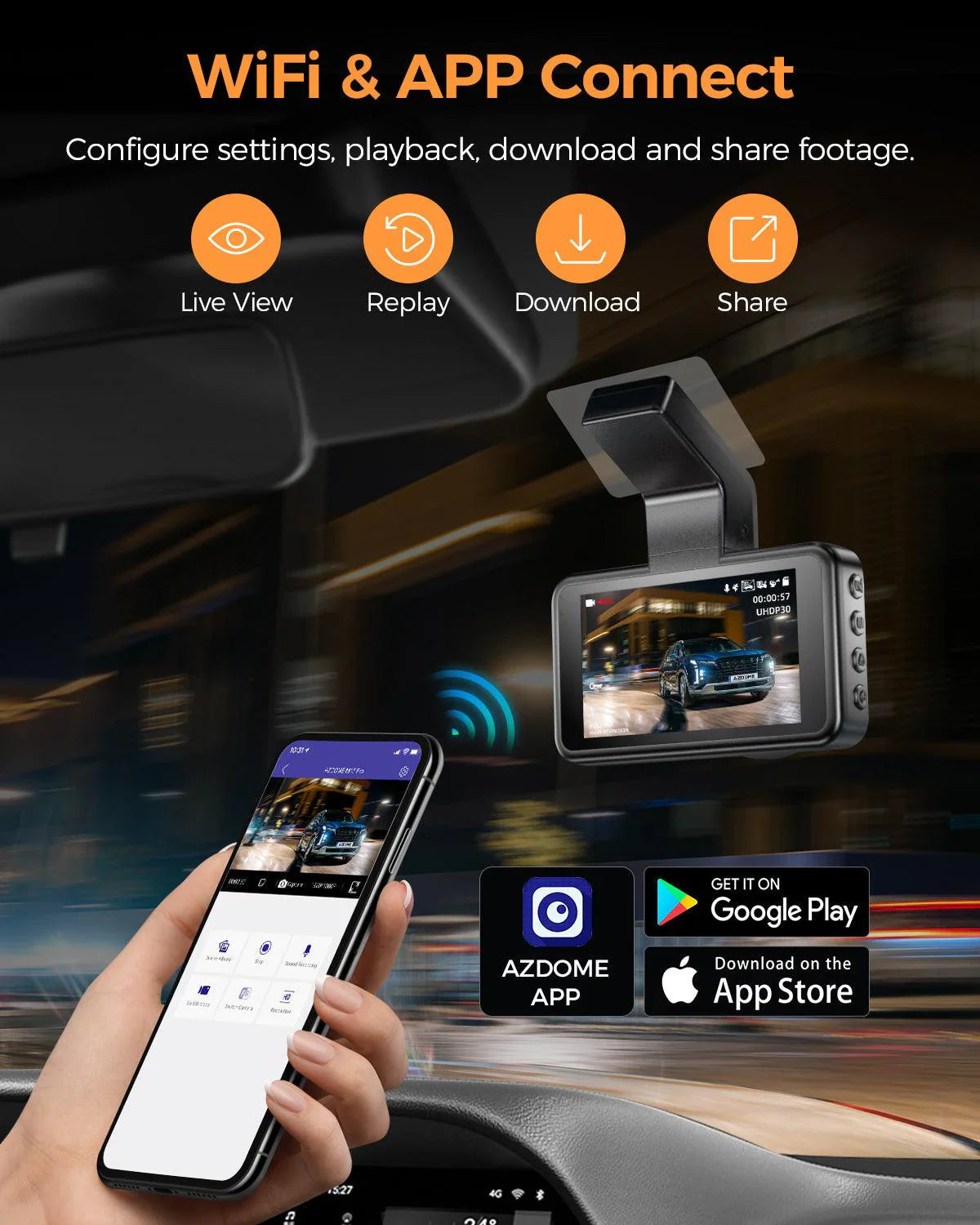 AZDOME M17 Pro 3.0 Inch ADAS Time Lapse Front and Rear 1080p Dual Lens Car Dashboard Camera App Control Car Camera 