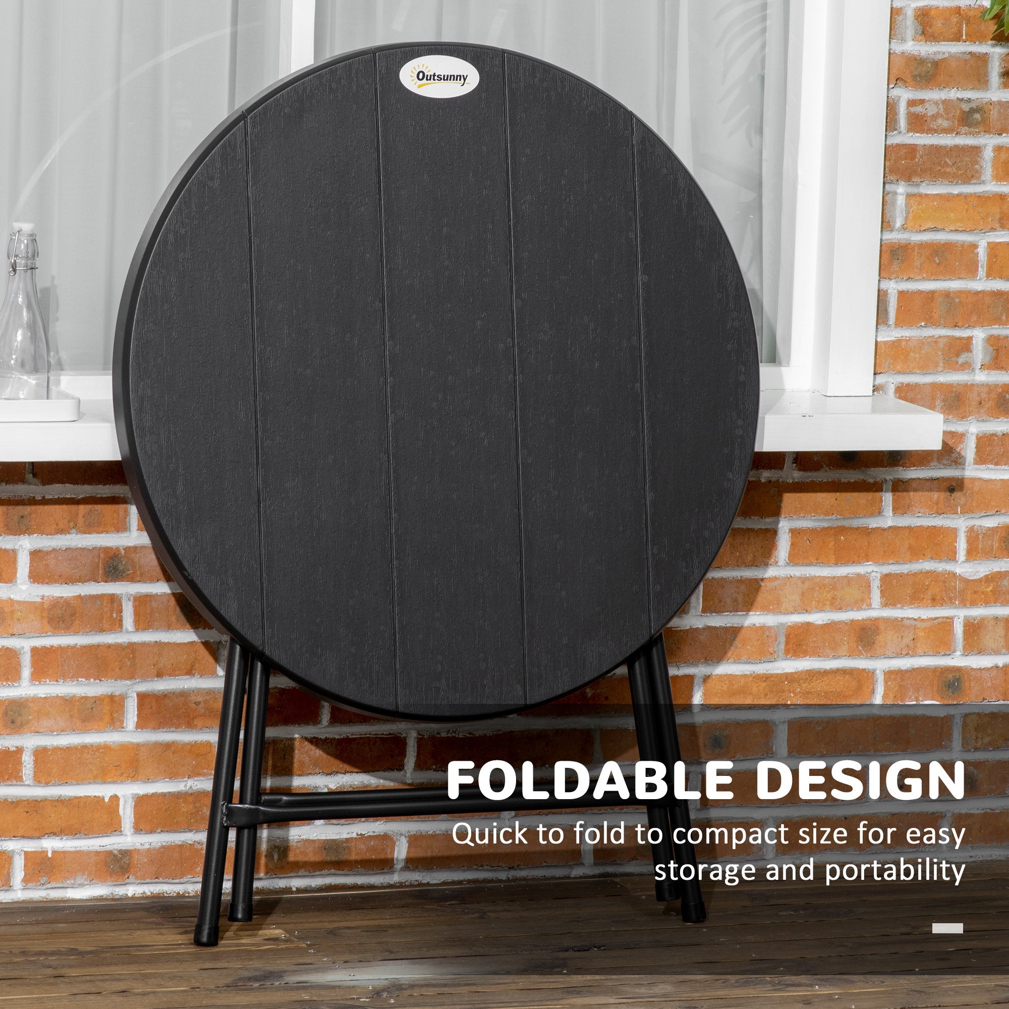 Outsunny Foldable Round Patio Table for 4, Outdoor Dining Table with HDPE Tabletop and Steel Frame, Dark Grey 