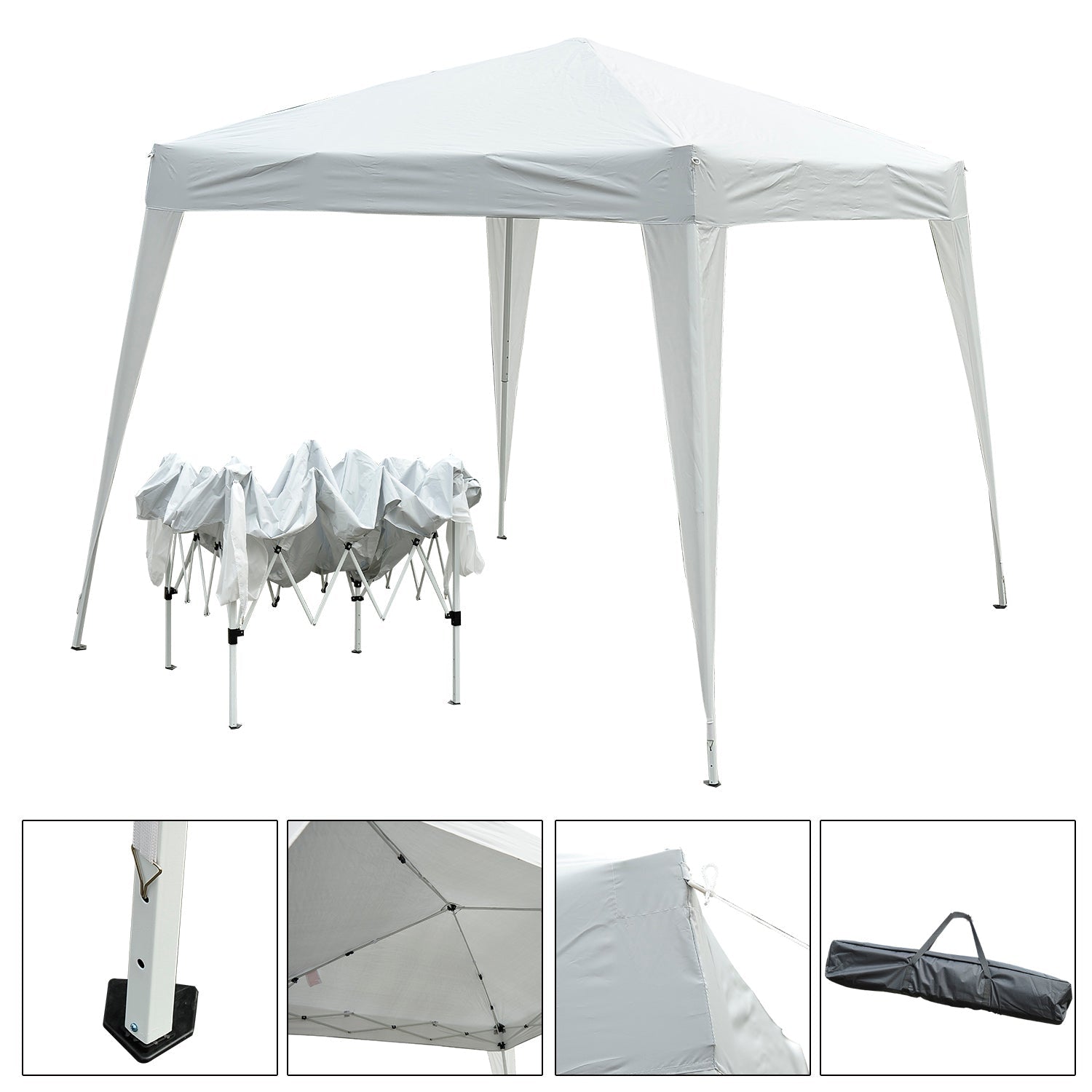 Outsunny 10' x 10' x 8' Outsunny Arbor Barnum Folding Pop-up Garden Gazebo w/ Transport Bag-White 