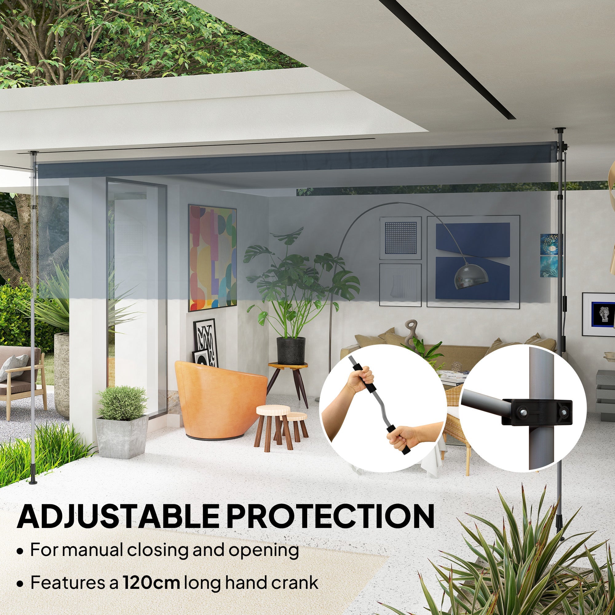 Outsunny 13' x 10' Manual Retractable Patio Awning, Outdoor Privacy Screen with UPF30+ & Water-Resistant Fabric, Dark Grey 