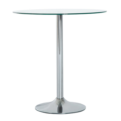 HOMCOM Compact Dining Delight: Round Pub Table with Tempered Glass Top, Silver Metal Base for Small Spaces 
