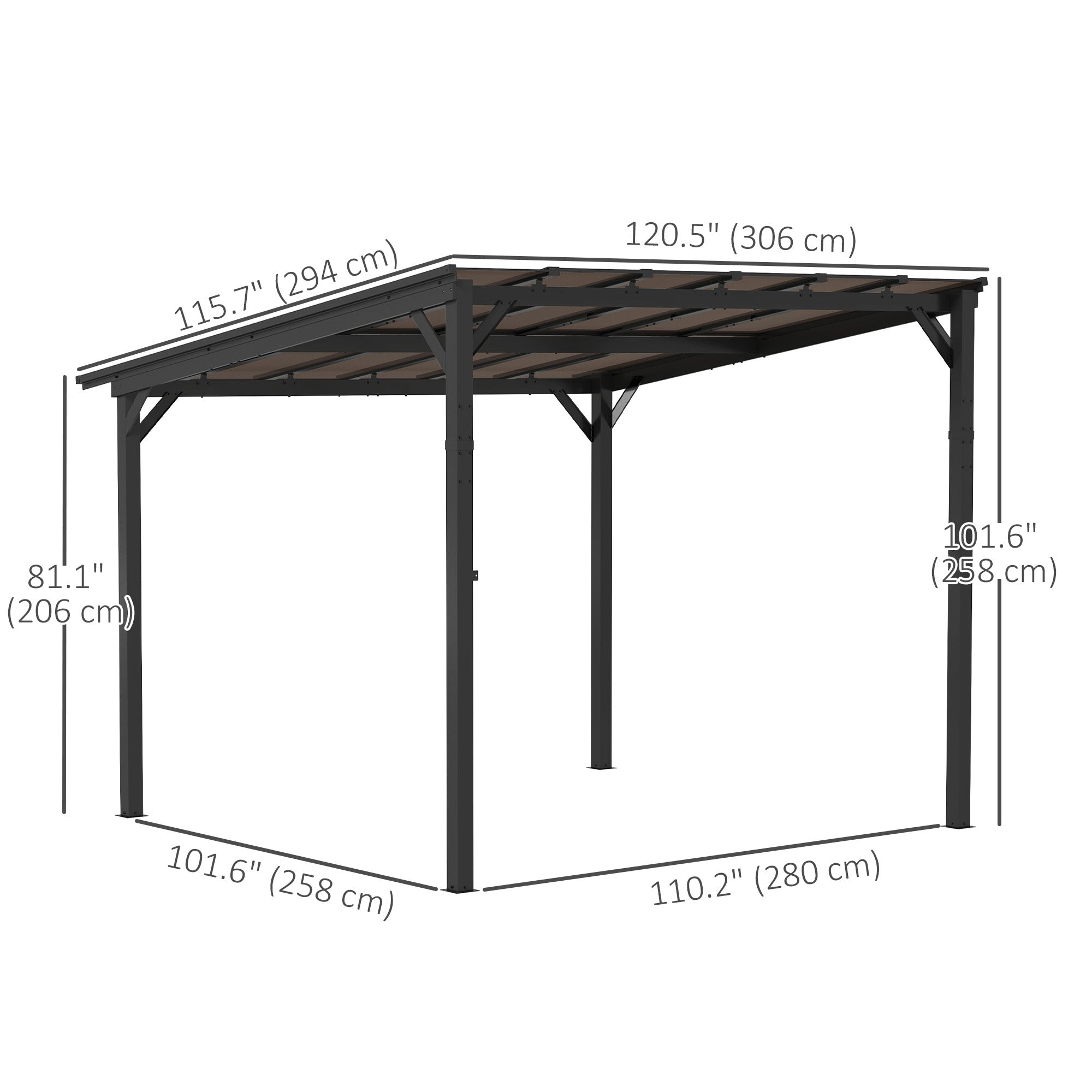Outsunny 10' x 10' Hardtop Gazebo Wall-Mounted / Free Standing Outdoor Pergola with UPF 50+ & Waterproof Polycarbonate Roof 