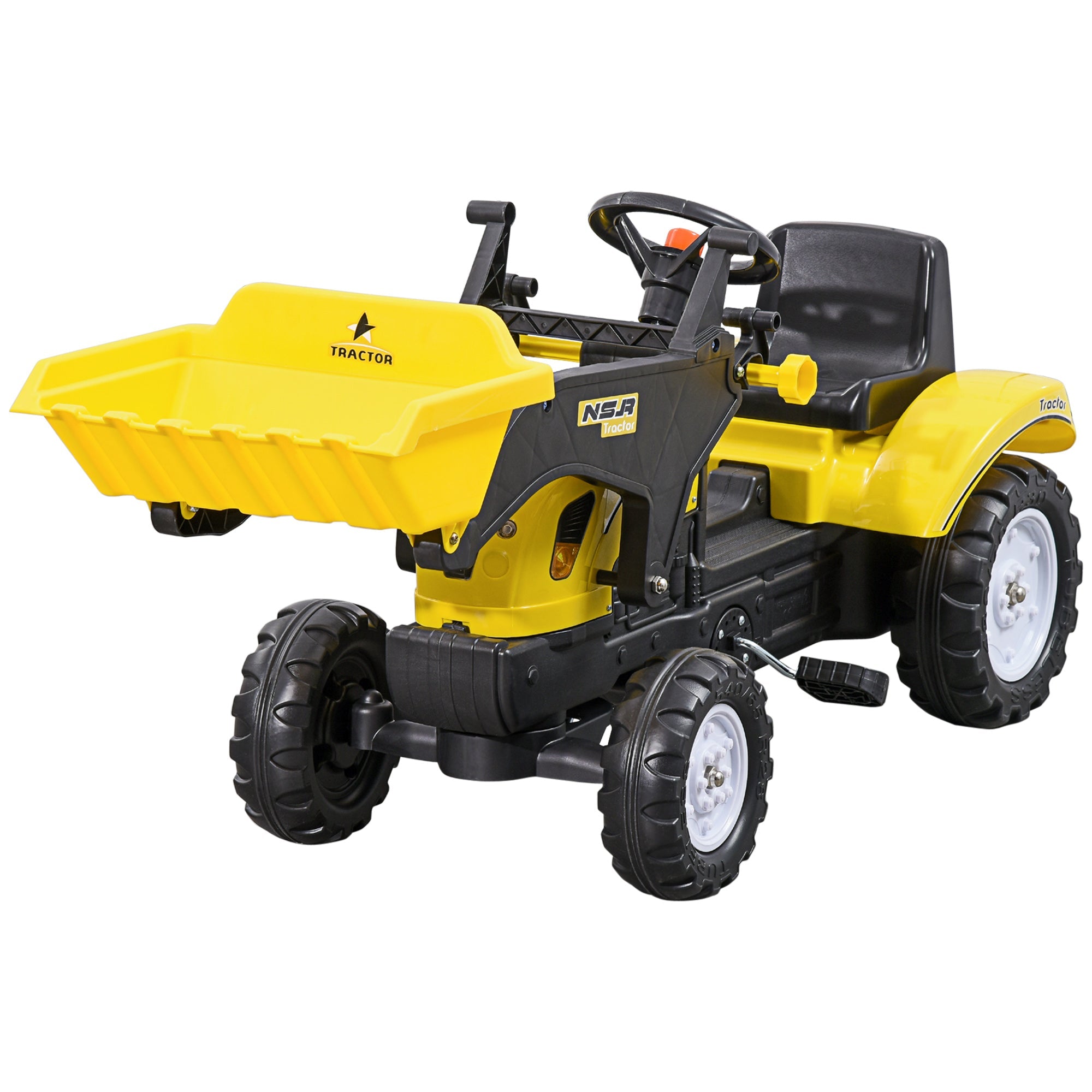 Aosom Ride on Tractor for Kids, Pedal Construction Car with Front Loader Digger for 3 Year Old, Yellow 