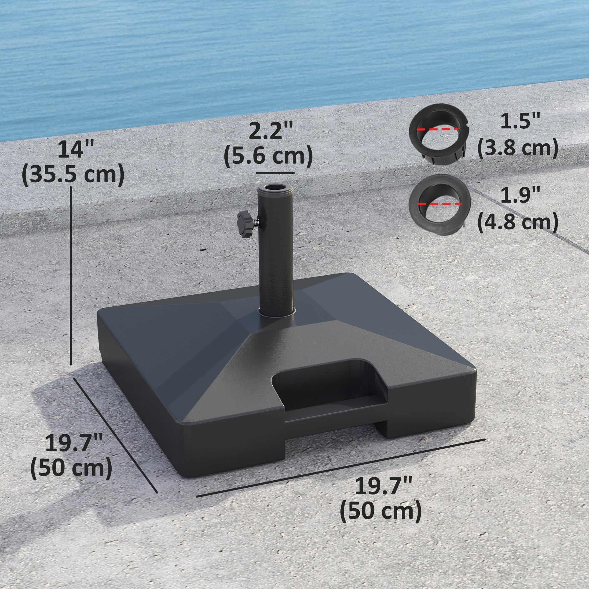 Outsunny Patio Umbrella Base with Wheels Handle, Heavy Duty Outdoor Umbrella Stand Base, Filled Up to 73lbs with Stand or 57lbs with Water for Garden, Poolside, Black 