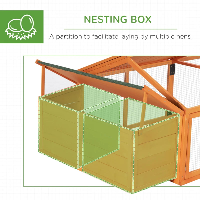 95"L Chicken Run Large Chicken Coop with Nesting Box Wooden Roof Side Door for Outdoor 4–8 Chickens