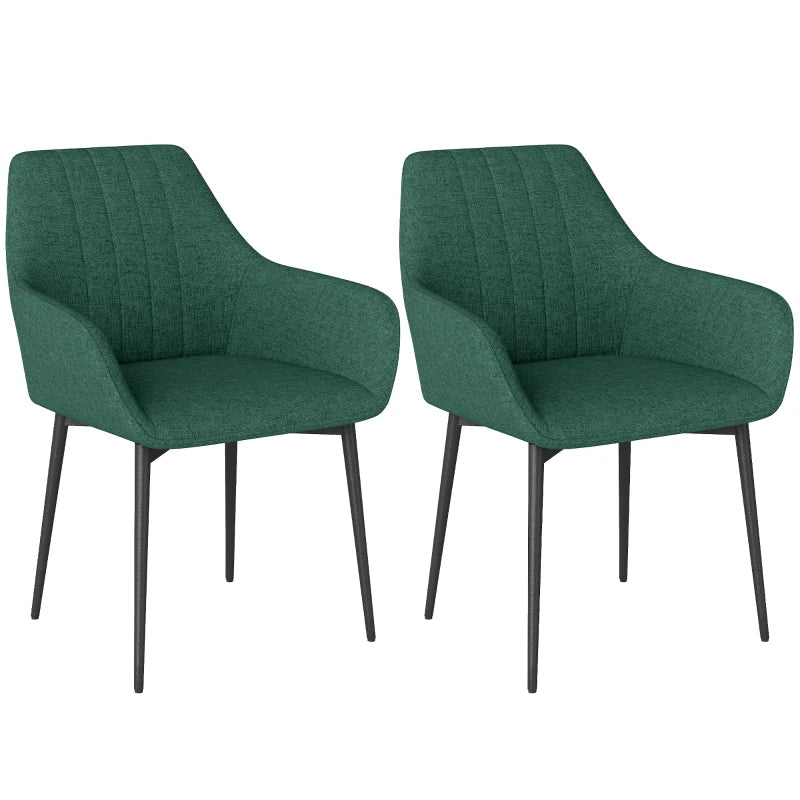 Dining Chairs Set of 2, Upholstered Linen Fabric Accent Chairs with Metal Legs, Dark Green