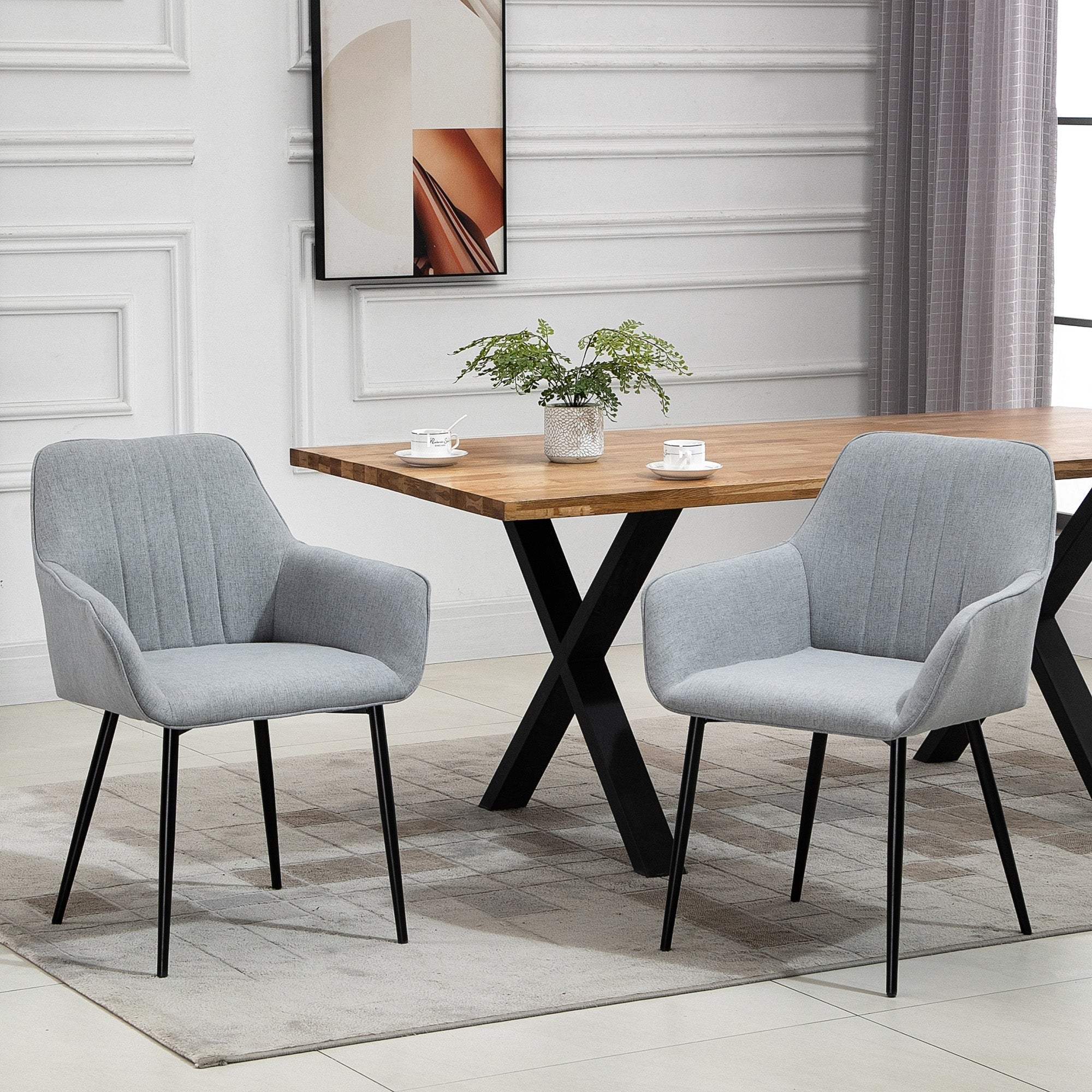 HOMCOM Dining Chairs Set of 2 Upholstered Linen Fabric Accent Chair Metal Legs Comfortable Seating Light Grey 