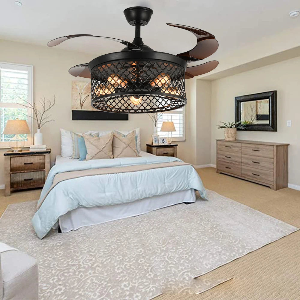 New Black Invisible Fan Lamp - Mute Creative Ceiling Fan Light for Living Room and Bedroom 