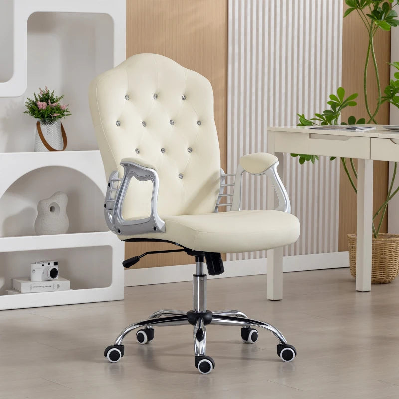 Vanity Office Chair, Velvet Computer Desk Chair with Swivel Wheels, Adjustable Height, Tilt Function, Beige