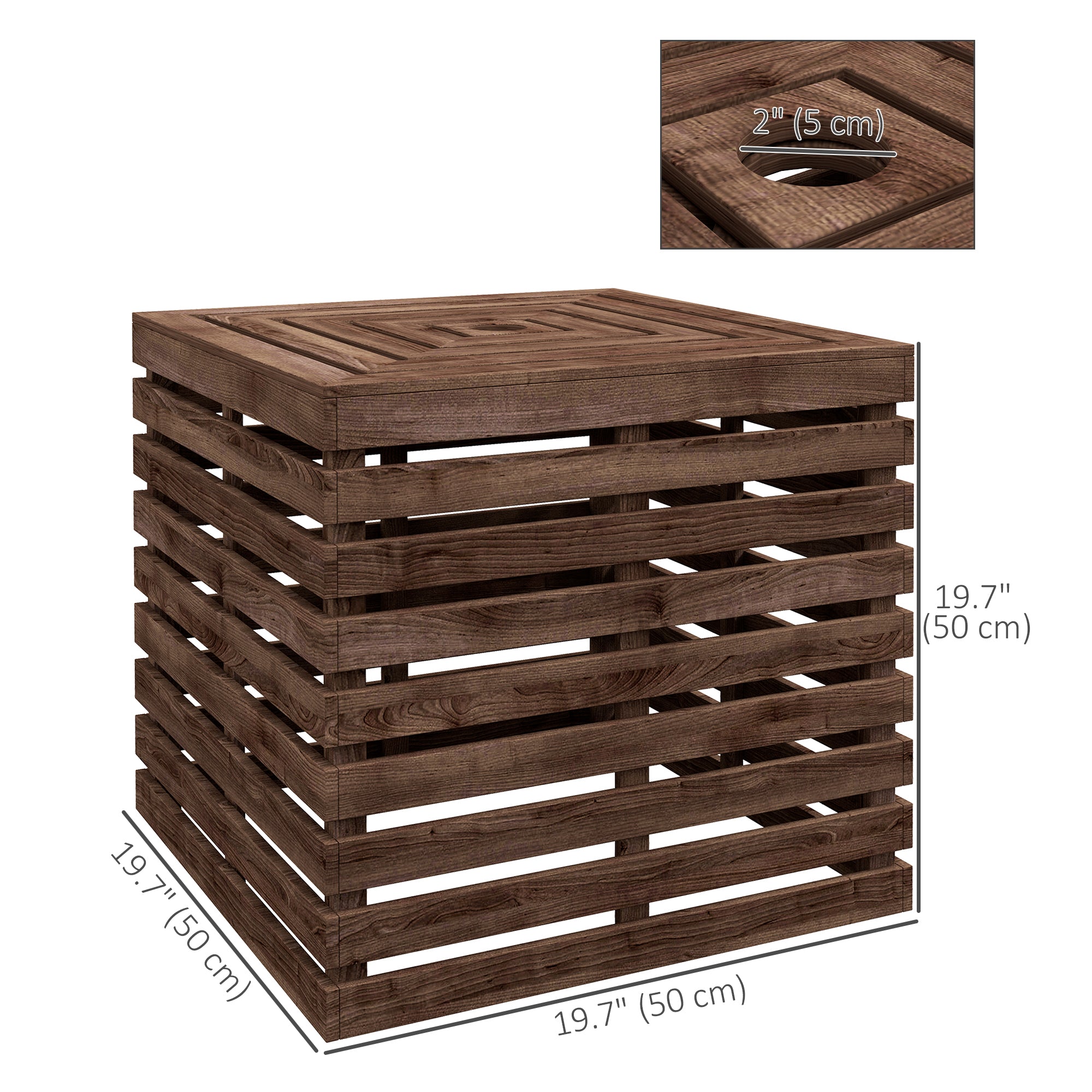 Outsunny Outdoor Umbrella Base Storage Box & Wooden Patio Side Table 2-in-1, Brown - Multifunctional Elegance for Your Patio 