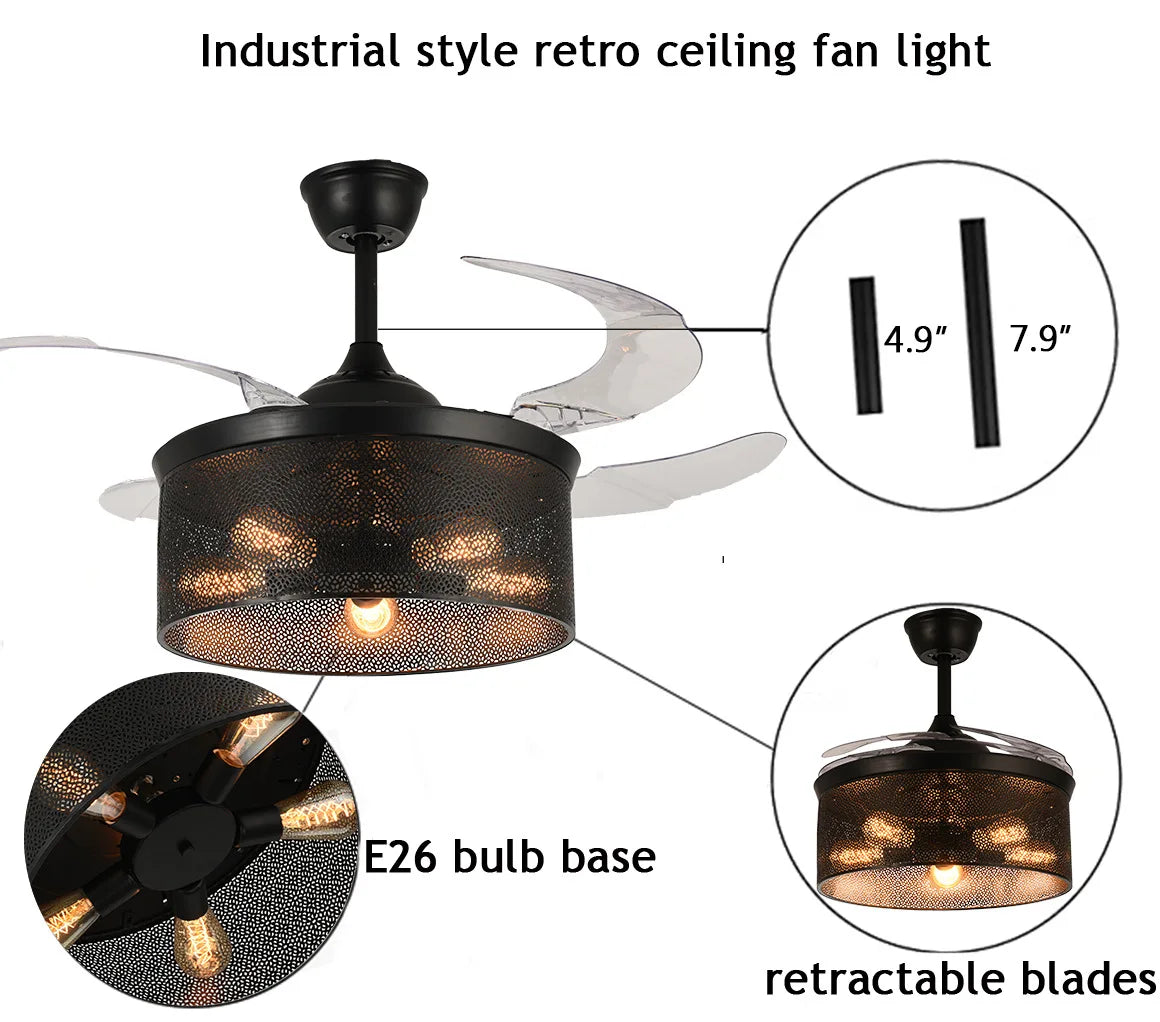 American Style Rural Ceiling Fan Lamp – Retro Home Stay, Guest Room, Living Room, Dining Room, Bedroom, 110V/220V Fan Chandelier 