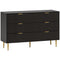 Modern Chest of Drawers 6 Drawer Dresser for Bedroom with Gold Legs and Handles, Black
