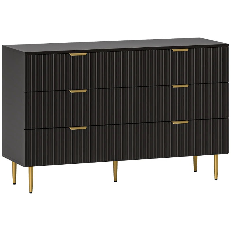 Modern Chest of Drawers 6 Drawer Dresser for Bedroom with Gold Legs and Handles, Black