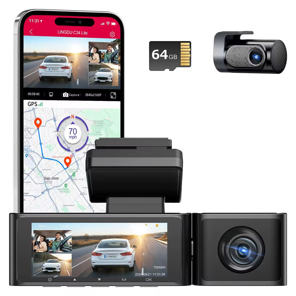LINGDU C34 5G Wifi GPS 4K Dash Cam 2K+1080P+1080P Cam DVR Video Recorder GPS Parking Mode Dashcam Car Black Box 