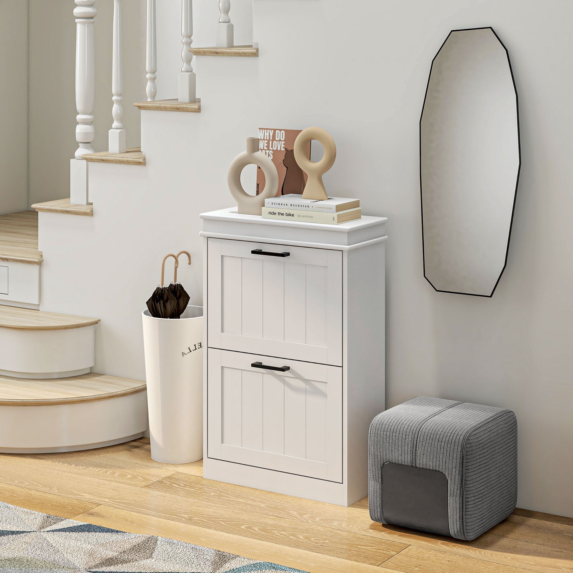 HOMCOM Compact Shoe Cabinet: 2 Flip Drawers & Adjustable Shelves for 10 Pairs of Shoes, White 