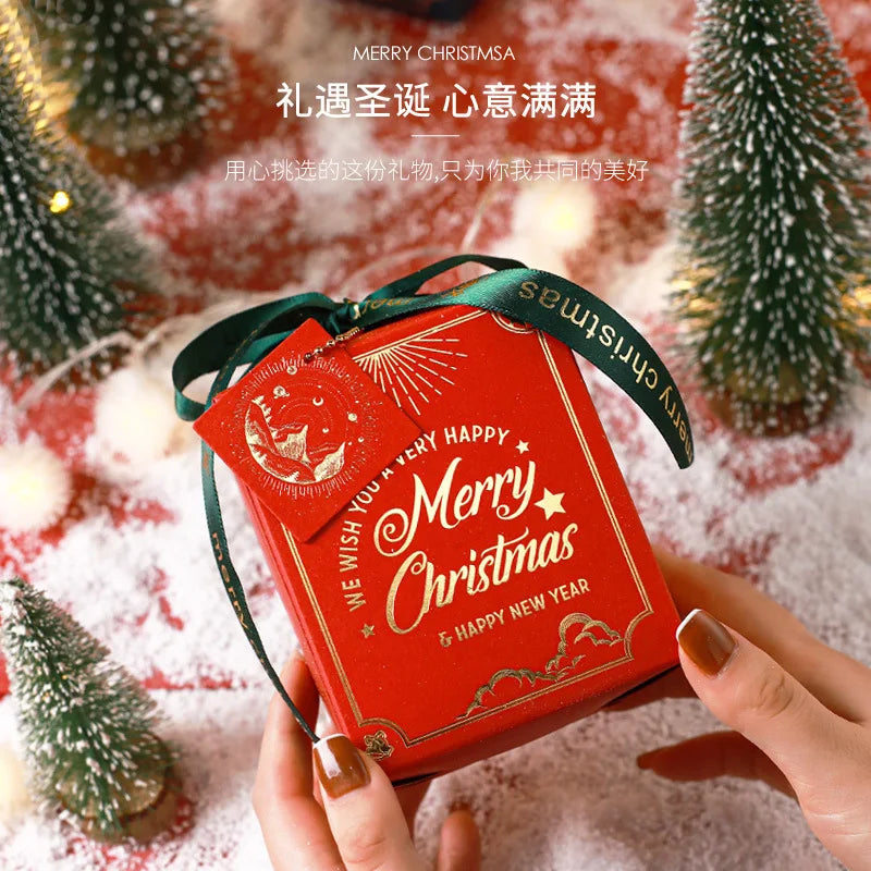 20 Pcs/Lot Christmas Eve Packaging Gift Color Box Exquisite Hot Stamping Light Luxury Ribbon Bow Christmas Card Paper Gift Box