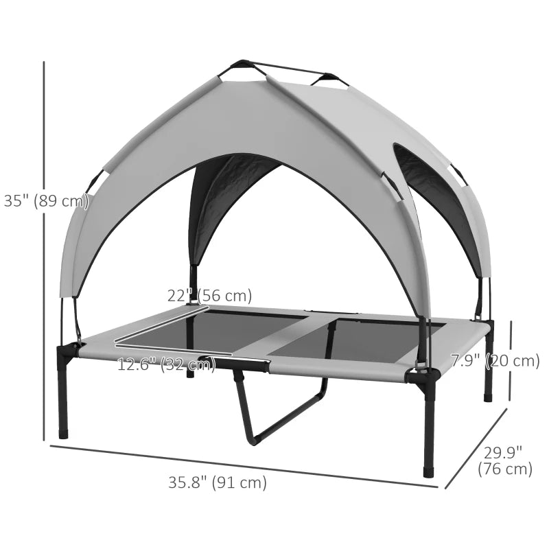 Raised Dog Bed Cooling Dog Cot w/ Canopy Washable Breathable Mesh, for Medium and Large Dogs, Light Grey