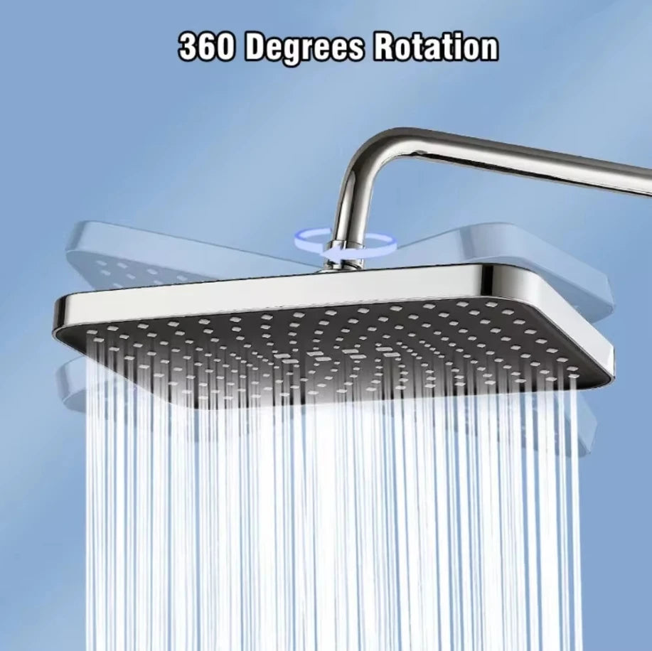 New 14 Inch High Pressure Top Spray Rain Shower Head Larger Flow Supercharge Rainfall Showerhead 360° Swivel Water Saving