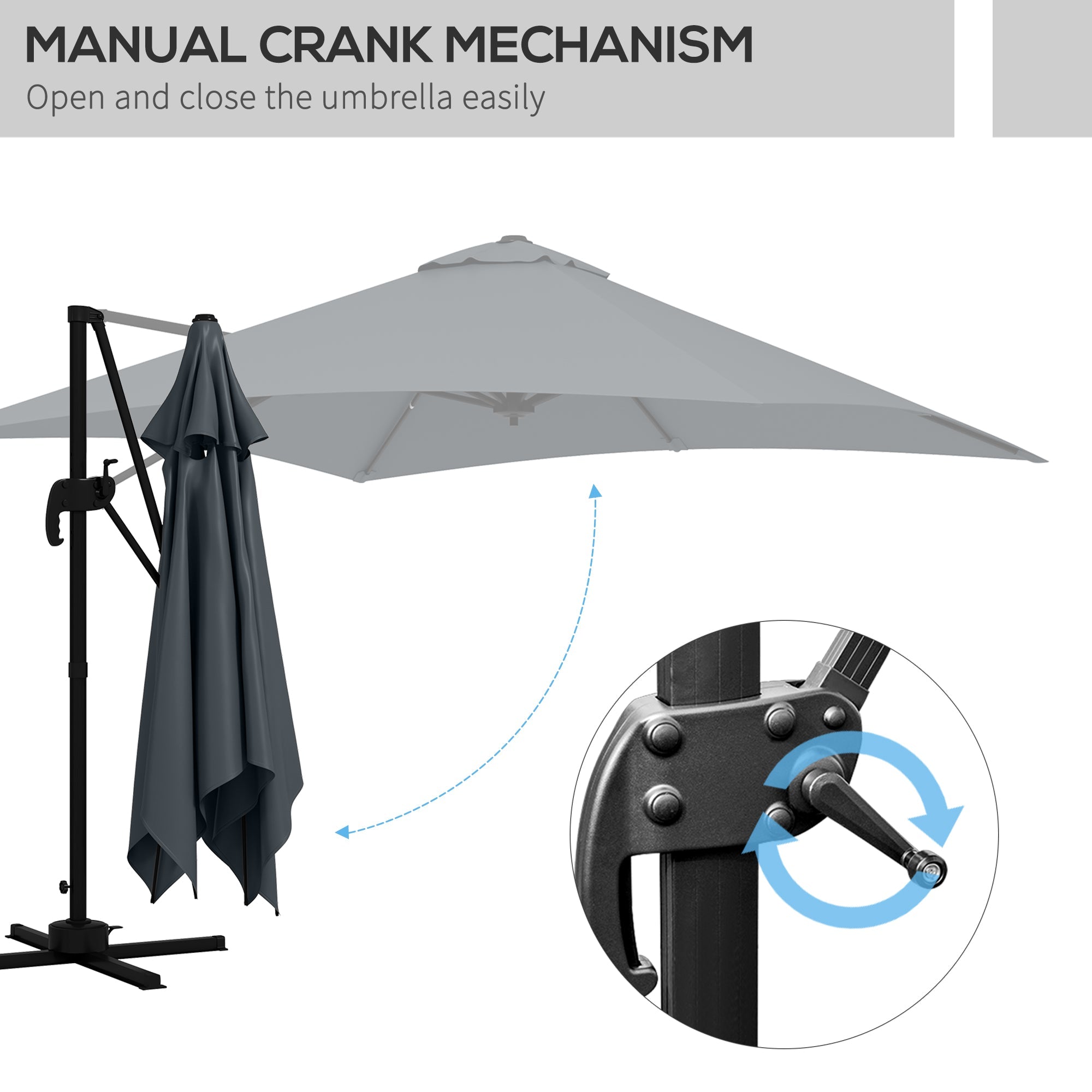 Outsunny 10x10ft Cantilever Umbrella Square Market Parasol Adjustable Outdoor Patio Shade Dark Grey Rotatable 