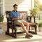 Outdoor Glider Bench, Wooden Glider Chair with 2 Cupholders, Slatted Seat and Armrests, Patio Swing Rocking Loveseat