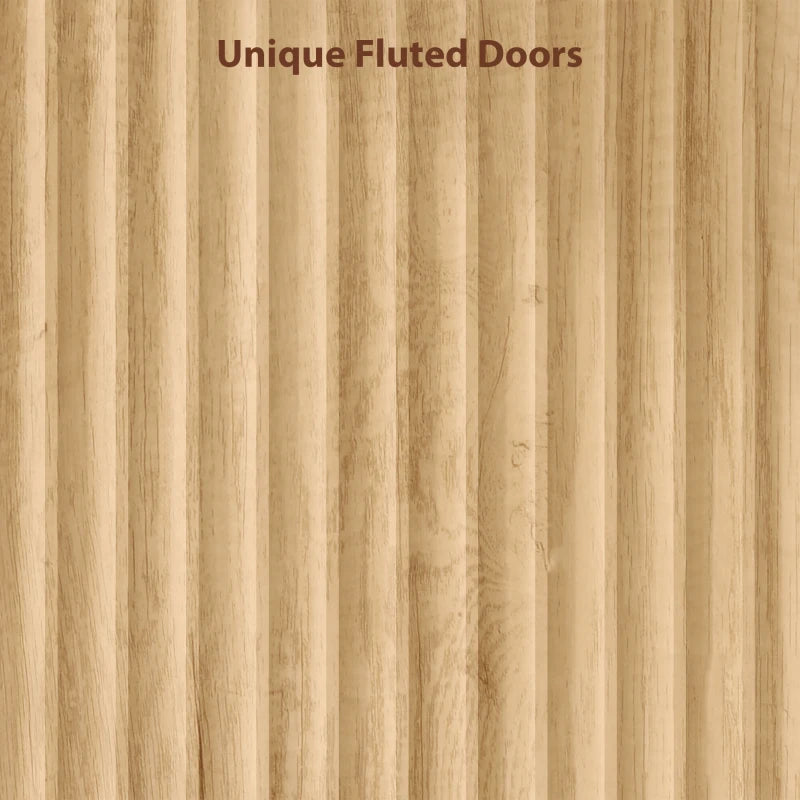 Modern Wardrobe Closet, Freestanding Armoire with Soft-Close Doors, 2 Drawers and Hanging Rod for Bedroom, Natural