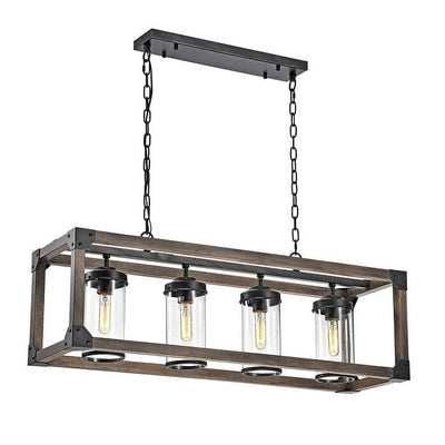 4 Light Adjustable Dimmable Rectangle Chandelier with Wrought Iron Accents - Free Shipping 