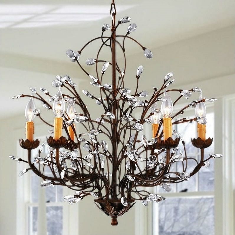 Antique Bronze 6-light Crystal and Iron Chandelier - Free Shipping 