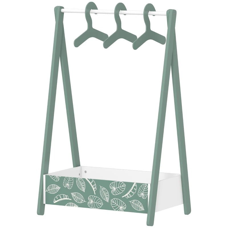 Qaba Kids Clothing Rack with Storage Shelf, Hangers, for Nursery Room, Living Room, Playroom, Green