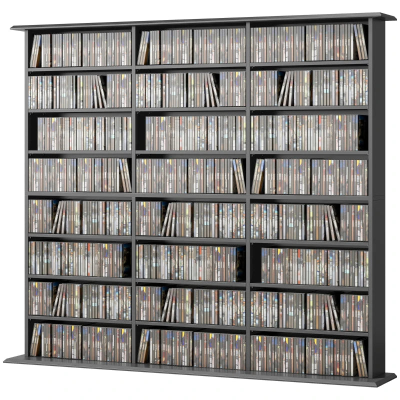 Media Storage Cabinet, 8-Tier DVD Shelf with 18 Adjustable Shelves, Holds 1032 CDs, 594 DVDs or Blu-rays, Black