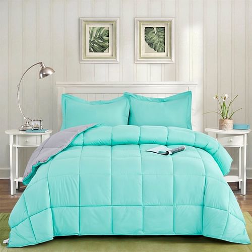 Twin/Twin XL Traditional Microfiber Reversible 3 Piece Comforter Set in Blue/Grey - Free Shipping