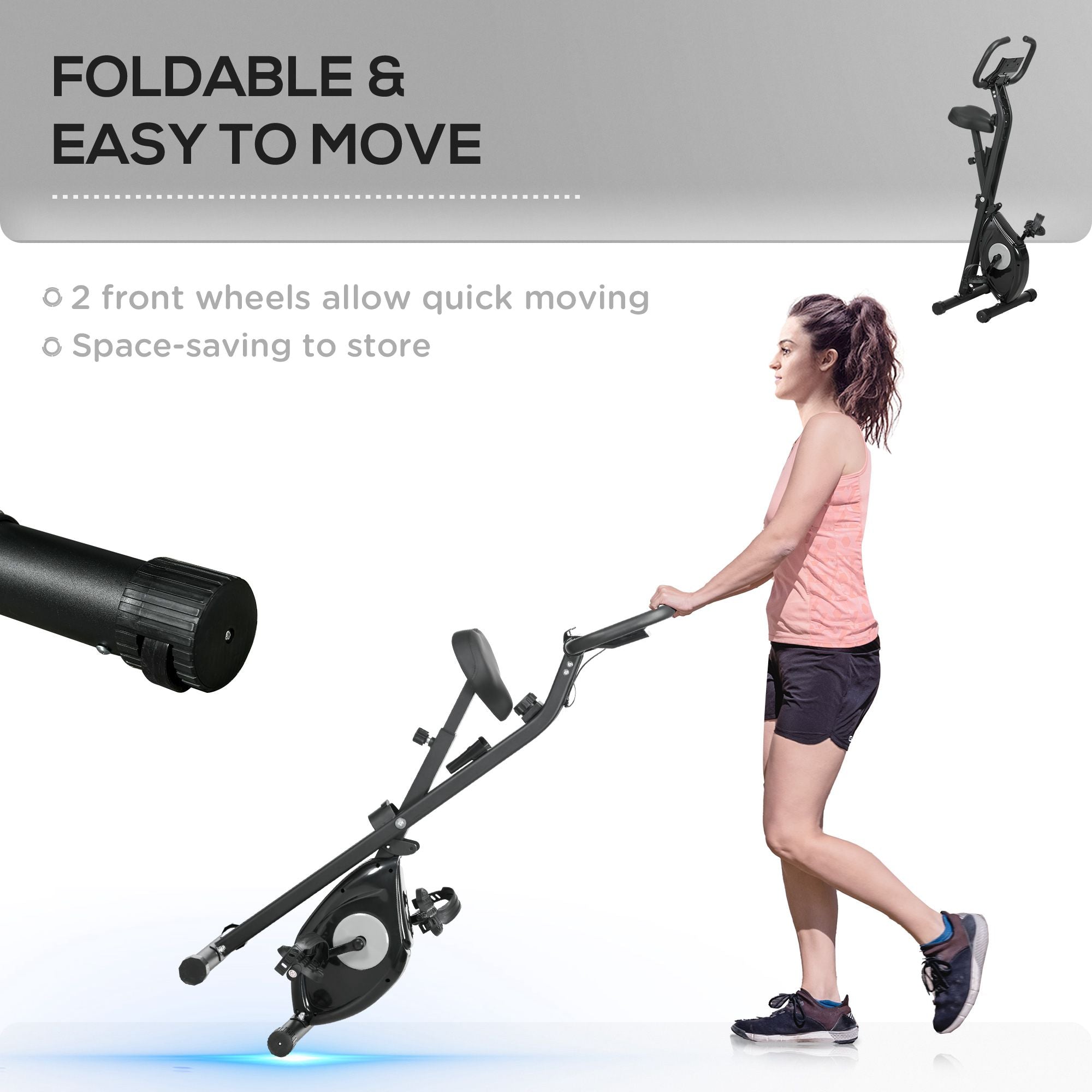 Soozier Foldable Exercise Bike Indoor Stationary Bike w/ 8-Level Magnetic Resistance LCD Screen Phone Holder for Home Gym Black 