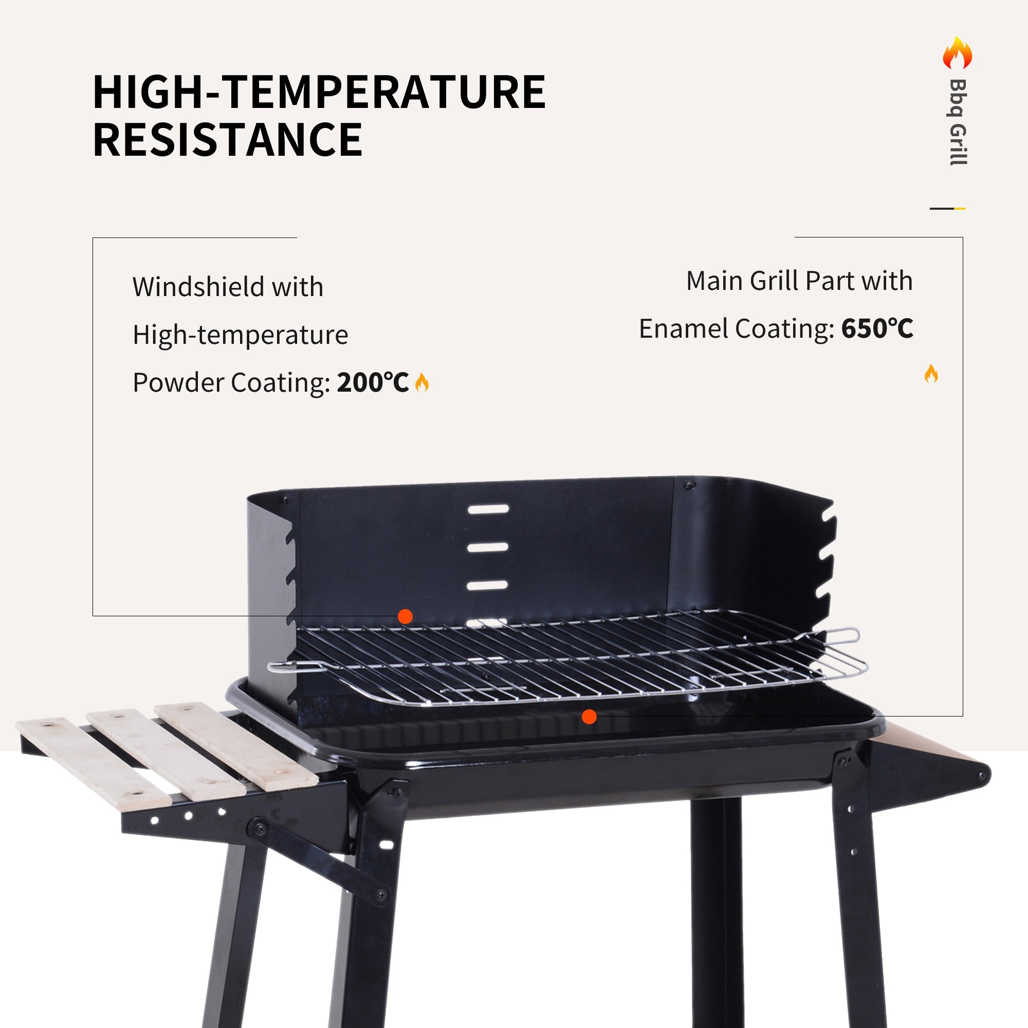 Outsunny Charcoal BBQ Grill Trolley with Side Trays & Storage - Outdoor Patio Garden Smoker, Heating, Portable with Wheels 
