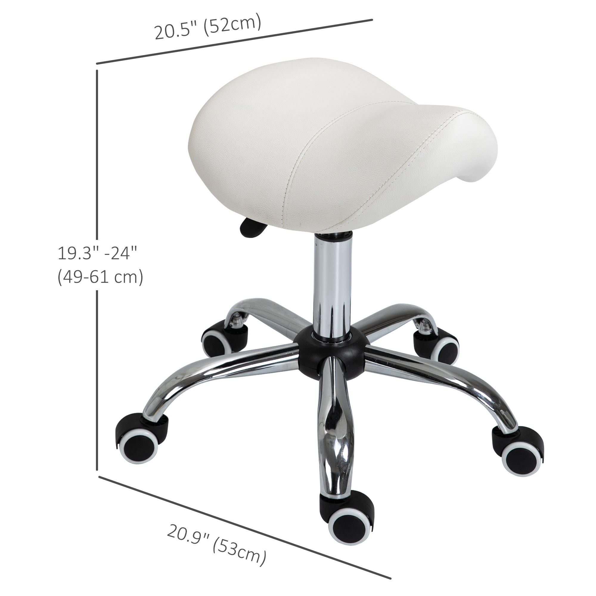 HOMCOM Cream White Rolling Salon Stool: Adjustable Hydraulic Swivel Saddle Chair, PU Leather Spa Beauty Seat 