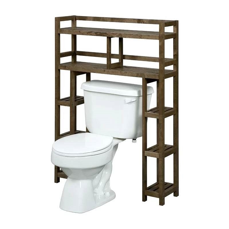 Solid Wood Over the Toilet Bathroom Storage Unit in Medium Brown Finish - Free Shipping