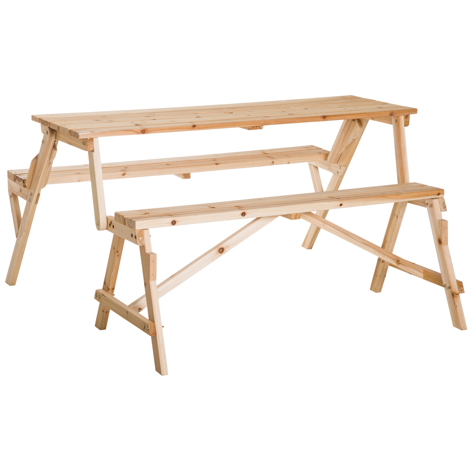 Outsunny Wood Picnic Table Convertible Patio Garden Bench 2 in 1 Outdoor Leisure Nature 