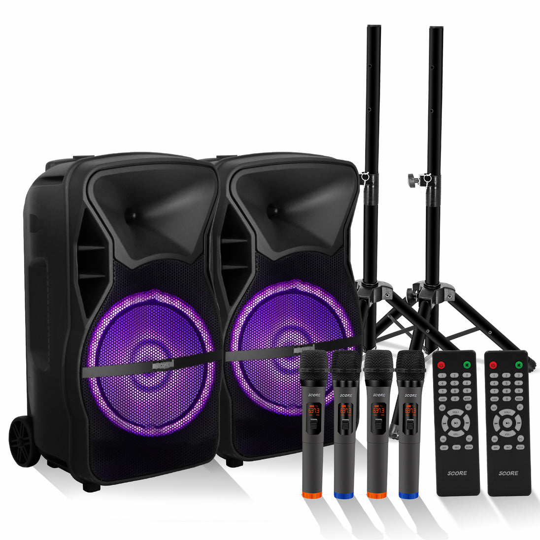 5Core 10 inch PA Portable Bluetooth Party Speaker Karaoke Boombox + 2 Wireless Mics