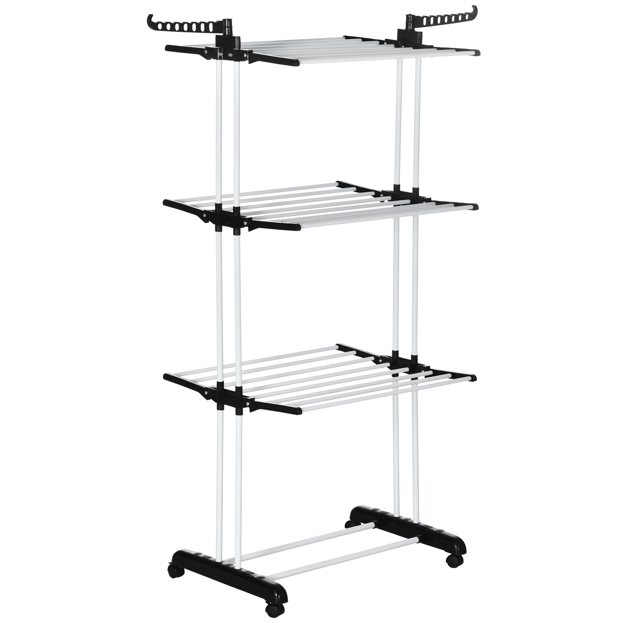 HOMCOM 4-Tier Foldable Clothes Drying Rack with Side Wings & Castors Steel Laundry Rack for Indoor/Outdoor Use Black 