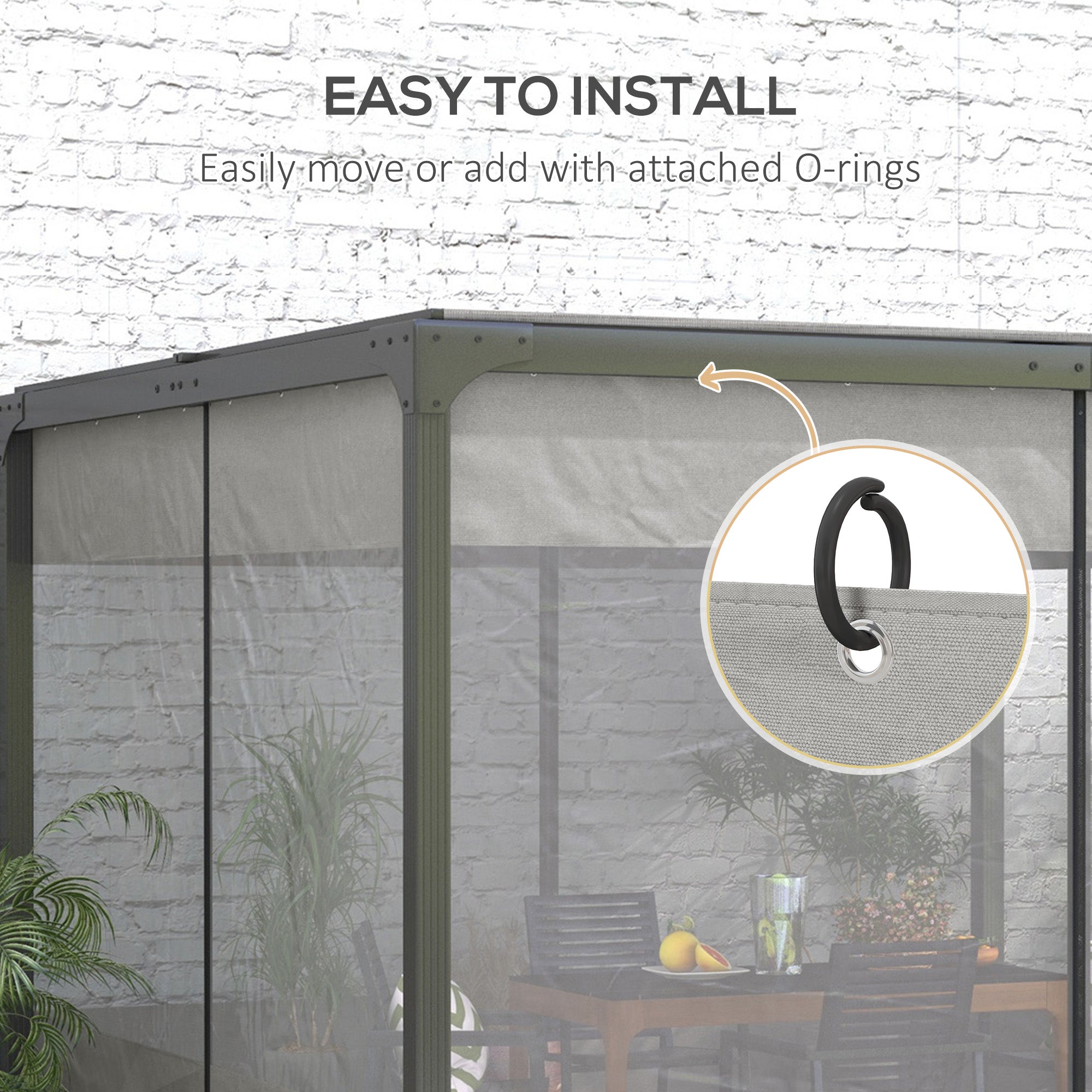 Outsunny Pergola Gazebo Curtains for 10' x 10' Pergola, 4 Pack Side Panels Replacement with Large Windows and Zipped Doors 