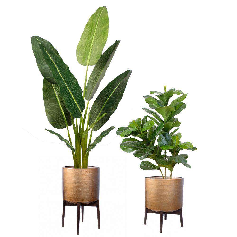 Adora -Mid-Century Modern Plant Stand With Brass Planter 