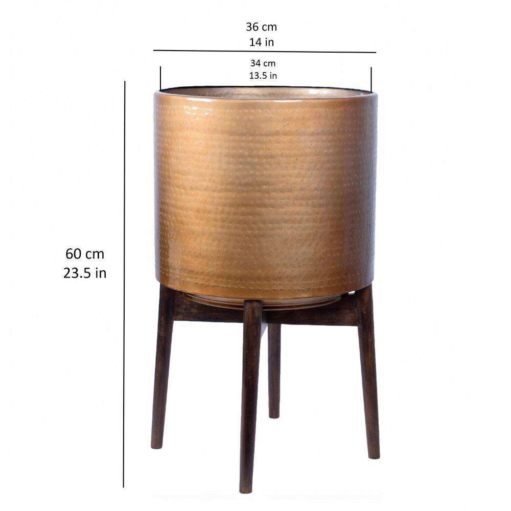 Adora -Mid-Century Modern Plant Stand With Brass Planter 