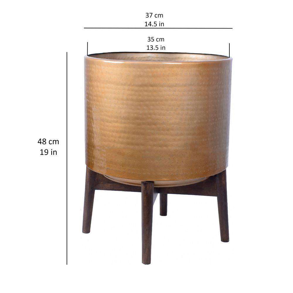 Adora -Mid-Century Modern Plant Stand With Brass Planter 