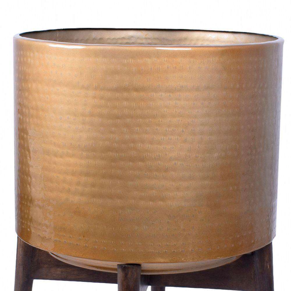 Adora -Mid-Century Modern Plant Stand With Brass Planter 