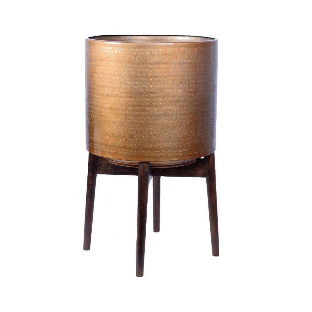 Adora -Mid-Century Modern Plant Stand With Brass Planter 