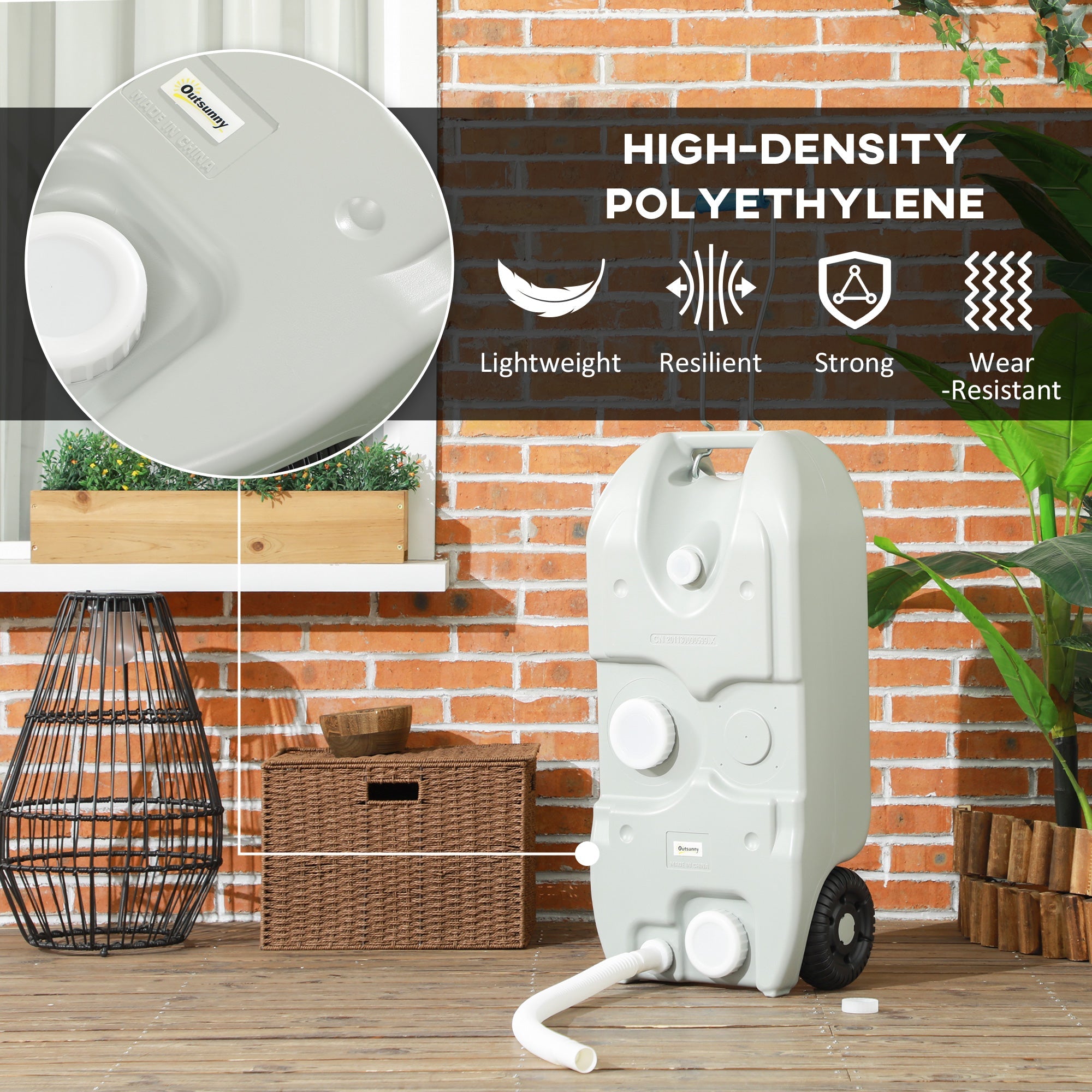 Outsunny RV Portable Waste Tank 10.6 Gallon Black Grey Water Storage with Wheels Handles for Camping 